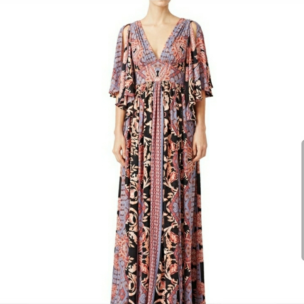 Free People Fern print slit wide sleeves maxi dress